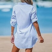 tanie Sukienki koszulowe-Damskie Sukienka mini Sukienka koszulowa Codzienne sukienki Letnie sukienki Elegancki Codzienny Urlop Codzienny Randka Regularny Naszywka Długi rękaw Klapa Niebieski Lato Wiosna