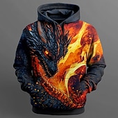 economico Stampa animale-Per uomo Drago Felpe con cappuccio Felpa Cool Festa Manica Lunga Girocollo Club Abbigliamento casual alla moda Nero Coulisse Autunno Inverno progettista