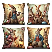 voordelige Vakantie kussensloop-Vintage Paas Decoratieve Toss Kussens Cover 1PC Konijn Zacht Vierkant Bankkussenhoes Kussenhoes voor Slaapkamer Woonkamer Sofa Stoel