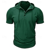 baratos camisetas básicas-Homens Camiseta Manga Curta Com Capuz Primavera Verão Esportes Moda Diário Botões Com Cordão Ao ar livre Dia a Dia Casual Preto Branco Verde Top Tee para Homens