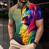 cheap Men&#039;s Animal Print Polo-Men&#039;s Lion Zip Polo Shirts Golf Shirt Short Sleeve Polo Shirts Collared Shirts Casual Funny Streetwear Vacation Wear Party Outfits 3D Print Quarter Zip Polo Pink Army Green Royal Blue