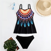 abordables Maillots une pièce et tankinis-Femme Tankini Maillot De Bain Deux Pièces Col en V Maillots de Bain Maillots de Bain Jaune Bleu Roi Respirable Séchage rapide Poids Léger Sans Manches - Natation Surf Plage Eté Printemps Grande Taille