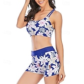 voordelige One Pieces &amp; Tankinis-Dames Tankini Tweedelig zwempak Blote rug Kruiselings Zwemkleding Flora Zwemkleding Rood Koningsblauw Ademend Sneldrogend Lichtgewicht Mouwloos - Zwemmen Surfen Strand Zomer Lente