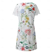 billige Skriv ut blomsterkjoler-Dame Normal EU / USA størrelse Midikjole Langermet Boho-kjole Solkjole Elegant kjole Elegant Bohem Tropisk Blondearm Fest Daglig Stevnemøte Løstsittende Blomstret Marmortrykk Kortermet V-hals Lys