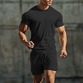 olcso Férfi Basic Tees szettek-Férfi 2 darab Póló öltönyök Tracksuit Teniszing Rövid ujjú Rövid nadrág Terített nyak Nyár Színes Testedző Alkalmi 2 db Vakáció Hétköznapi viselet Sportruházat Fekete Fehér Zöld Férfi felső póló