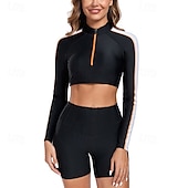 abordables Maillots une pièce et tankinis-Femme Anti UV Maillot de bain Maillot De Bain Deux Pièces Poids Léger manche longue Maillots de Bain Maillot de bain 2 Pièces Zip sur le devant Natation Surf Plage Sports nautiques Mosaïque Imprimé