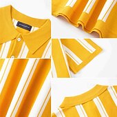 olcso Férfi nyomtatott póló-Férfi Button Up Polos Golfing Hétköznapi Sport Hajtóka Rövid ujjú Divat Alap Csík Kollázs Gombok Nyár Sárga Button Up Polos