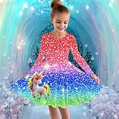 billiga Enhörningsklänning i 3D-Flickor 3D Grafisk Enhörnings Klänning Långärmad Sommar Vår Semester Dagligen Helgdag Prinsessa Skön Ljuv Barn 4-12 år Vardagsklänning A linjeklänning Knälång Normal