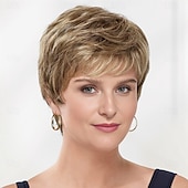 baratos peruca mais velha-Casey Whisperlite wig curto ultra-chic peruca pixie com camadas retas / tons multi-tonais de loiro prateado marrom e vermelho