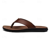 preiswerte Kleidungs-Sandalen-Braune Flip-Flops aus Kunstleder für Herren - lässige Sommersandalen mit offener Spitze und bequemer Sohle für Strand und Alltag