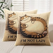 cheap Quotes&amp;Saying Style-Funny Animal Decorative Toss Pillows Cover Lazy Cat 1PC Soft Square Couch Cushion Case Pillowcase for Bedroom Livingroom Sofa Chair