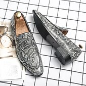 baratos Mocassins-mocassins masculinos de couro sintético com padrão paisley colorido – sapatos elegantes para ocasiões formais e casuais