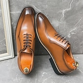 abordables Officiel-chaussures habillées à lacets en similicuir marron classiques pour hommes – chaussures formelles élégantes pour les affaires et les occasions spéciales
