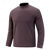 お買い得  メンズエリートTシャツ＆タンク-男性用 Tシャツ 長袖 スタンドカラー 春 冬 春 &amp; 秋 純色 カジュアル 普段着 レジャー カジュアル / スポーティ 速乾性 アスレイジャー カジュアル／普段着 ブラック ルビーレッド ブラウン メンズトップTシャツ