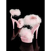 cheap Semi-Formal-Pink Fluffy Platform Sandals with High Heels –Stylish Women&#039;s Shoes for Festive Occasions and Wedding