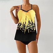 abordables Maillots une pièce et tankinis-Femme Tankini Maillot De Bain Deux Pièces Col en V Maillots de Bain Maillots de Bain Jaune Bleu Roi Respirable Séchage rapide Poids Léger Sans Manches - Natation Surf Plage Eté Printemps Grande Taille