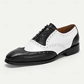 cheap Classic Dress Shoes-Men's Black and White Wingtip Oxford Shoes – Premium Cowhide Leather, Brogue Detailing, Classic Formal Style, Perfect for Weddings and Business Attire