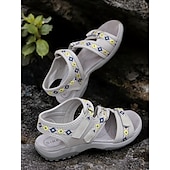abordables Sandales Confort-sandales de sport bleues pour femmes avec sangles réglables et motif géométrique – chaussures de marche d&#039;extérieur confortables pour la randonnée, les voyages et les vêtements décontractés