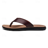 preiswerte Kleidungs-Sandalen-Braune Flip-Flops aus Kunstleder für Herren - lässige Sommersandalen mit offener Spitze und bequemer Sohle für Strand und Alltag