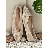 baratos Sapatilhas de mulher-sapatilhas femininas bege slip-on fly-knit com design de malha respirável, sola leve e ajuste confortável para uso casual de verão e roupas diárias