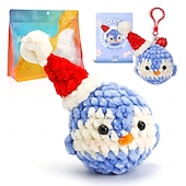baratos Acessórios para festa-kit de crochê de natal para iniciantes 4 padrões animais-pintinho pinguim coala coelho kit de tricô para adultos crianças com tutoriais em vídeo passo a passo e fios acessórios de gancho