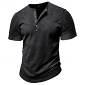Χαμηλού Κόστους Casual Tee Henley-100% βαμβακερό ανδρικό μπλουζάκι henley κοντομάνικο μονόχρωμο απλό κουμπιά κλασικού στυλ henley casual καθημερινά καλοκαιρινή άνοιξη  &amp; φθινόπωρο μαύρο λευκό γαλάζιο μπλουζάκι henley