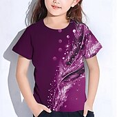 voordelige Meisje&#039;s 3D Visie &amp; Schitteren-Voor meisjes 3D Grafisch Veren T-shirt Korte mouw Zomer Lente Modieus Basic Kinderen 4-12 jaar Strakke ronde hals Buiten Casual Dagelijks Normale pasvorm
