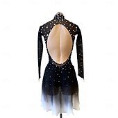 abordables Vestidos de Patinaje Artístico-Vestido de patinaje artístico Mujer Chica Patinaje Sobre Hielo Vestidos Negro Dedo Pulgar Teñido Halo Alta elasticidad Profesional Competición Ropa de Patinaje Mantiene abrigado Cristal / Strass