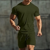 olcso Férfi Basic Tees szettek-Férfi 2 darab Póló öltönyök Tracksuit Teniszing Rövid ujjú Rövid nadrág Terített nyak Nyár Színes Testedző Alkalmi 2 db Vakáció Hétköznapi viselet Sportruházat Fekete Fehér Zöld Férfi felső póló
