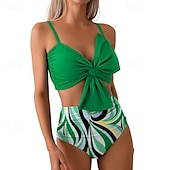 abordables Maillots une pièce et tankinis-Femme Tankini Maillot De Bain Deux Pièces V Profond Bretelles Croisées Maillots de Bain Floral Maillots de Bain Jaune foncé Noir / Blanc Respirable Séchage rapide Poids Léger Sans Manches - Natation