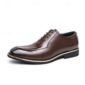 abordables Officiel-chaussures habillées à lacets en similicuir marron classiques pour hommes – chaussures formelles élégantes pour les affaires et les occasions spéciales