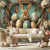 cheap Holiday Tapestries-Hanging Tapestry Eggs Bunny Wall Art Large Tapestry Mural Decor Photograph Backdrop Blanket Curtain Home Bedroom Living Room Decoration