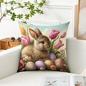 baratos Capa de almofada de férias-Capa de Almofadas Decorativas de Páscoa 1PC Coelho Ovos Macio Quadrado Capa de Almofada para Quarto Sala de Estar Sofá Cadeira