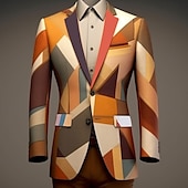 preiswerte Herren bedruckte Blazer-Herren Farbblock Geometrie Langarm Umlegekragen Geschäftlich Abstrakt Arbeit Büro-Outfit Ausgehen Knöpfe Druck Mehrere Taschen