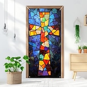 billige Dørdeksler-Dørdekorasjoner Dørtrekk Kors Blekktglass Effekt Dørvev Dørgardin Dekorasjon Bakgrunn Innendørs/Utendørs Dørbanner Framdør Gårdsdrift