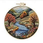 cheap Sewing &amp; Knitting &amp; Crochet-Embroidery Kit for Beginners,Cross Stitch Needlepoint Kits for Adults Starter Easy Snowy Mountain Pattern Fabric Hand Crafts,Hoops,Needle,Women DIY Hanging Plants,Sewing Hobby