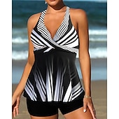 abordables Maillots une pièce et tankinis-Femme Tankini Maillot De Bain Deux Pièces Col en V Maillots de Bain Maillots de Bain Noir Blanche Respirable Séchage rapide Poids Léger Sans Manches - Natation Surf Plage Eté Printemps Grande Taille