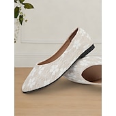voordelige Platte damesschoenen-beige bloemenkanten puntige platte schoenen voor dames – elegante en comfortabele schoenen voor bruiloften en formele gelegenheden