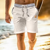 cheap Holiday-Men&#039;s Shorts Linen Shorts Summer Shorts Beach Shorts Pocket Drawstring Elastic Waist Color Block Comfort Breathable Full Length Casual Daily Holiday Vacation Fashion Dark Khaki Light Khaki