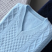 preiswerte Herren Elite Pullover &amp; Cardigans-Herren Pullunder Zopfmuster Stricken V-Ausschnitt Einfarbig V Ausschnitt Strickware Elegant Schule Formell Bekleidung Frühling Herbst Marineblau Hellgrau S M L
