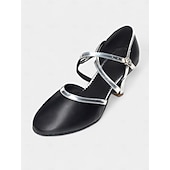 preiswerte Lateinamerikanische Schuhe-schwarze und goldene Tanzschuhe mit gekreuzten Riemchen und niedrigem Absatz für Damen – bequeme Standard- und lateinamerikanische Tanzbekleidung