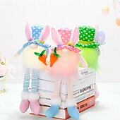 cheap Easter Lights-1 Pc Easter Long Leg Rabbit with Light, Faceless Child, Dwarf Doll, Carrot Resurrection Egg, Easter Indoor Party, Restaurant Atmosphere Decoration
