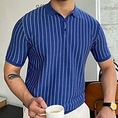 halpa Miesten printtipoolopaita-Miesten Button Up Polos Golfpaita Kausaliteetti Urheilu Kauluskäänne Lyhythihainen Muoti Perus Raita Tilkkutäkki Napit Kesä Sininen Button Up Polos