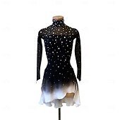 abordables Vestidos de Patinaje Artístico-Vestido de patinaje artístico Mujer Chica Patinaje Sobre Hielo Vestidos Negro Dedo Pulgar Teñido Halo Alta elasticidad Profesional Competición Ropa de Patinaje Mantiene abrigado Cristal / Strass