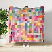 お買い得  ベッドブランケット-カラフルなモザイクブランケット。柔らかくて心地よく、軽量。ソファーベッドや旅行に。鮮やかなマルチカラーの幾何学的デザイン。丈夫で色あせしにくく、オールシーズン使用可能。