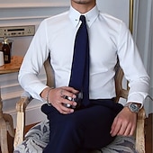 preiswerte Button-Down-Hemden für Herren-Herren Hemd Hemd mit Spearpoint-Kragen Kleidhemd Knopfhemd Einfach Hochzeit Party Schwarz Weiß Langarm Revers Frühling &amp; Herbst Bekleidung