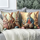 voordelige Vakantie kussensloop-Vintage Paas Decoratieve Toss Kussens Cover 1PC Konijn Zacht Vierkant Bankkussenhoes Kussenhoes voor Slaapkamer Woonkamer Sofa Stoel