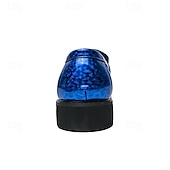 economico Semi-formale-mocassini da uomo in similpelle blu metallizzata con catena dorata decorativa – scarpe slip-on alla moda per occasioni formali e da festa