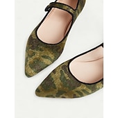 preiswerte Ballerinas für Damen-Damen-Mary-Jane-Schuhe mit Camouflage-Print – Material aus Ponyhaar-Imitat, bequeme Schlupfschuhe mit spitzer Spitze und weicher Sohle, ideal für die Freizeit, Outdoor-Aktivitäten und den Alltagsstil