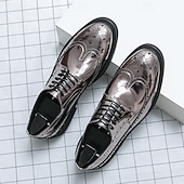 economico Formale-scarpe brogue da uomo in finta pelle verniciata color oro - design classico con lacci a punta per eventi formali, feste e matrimoni